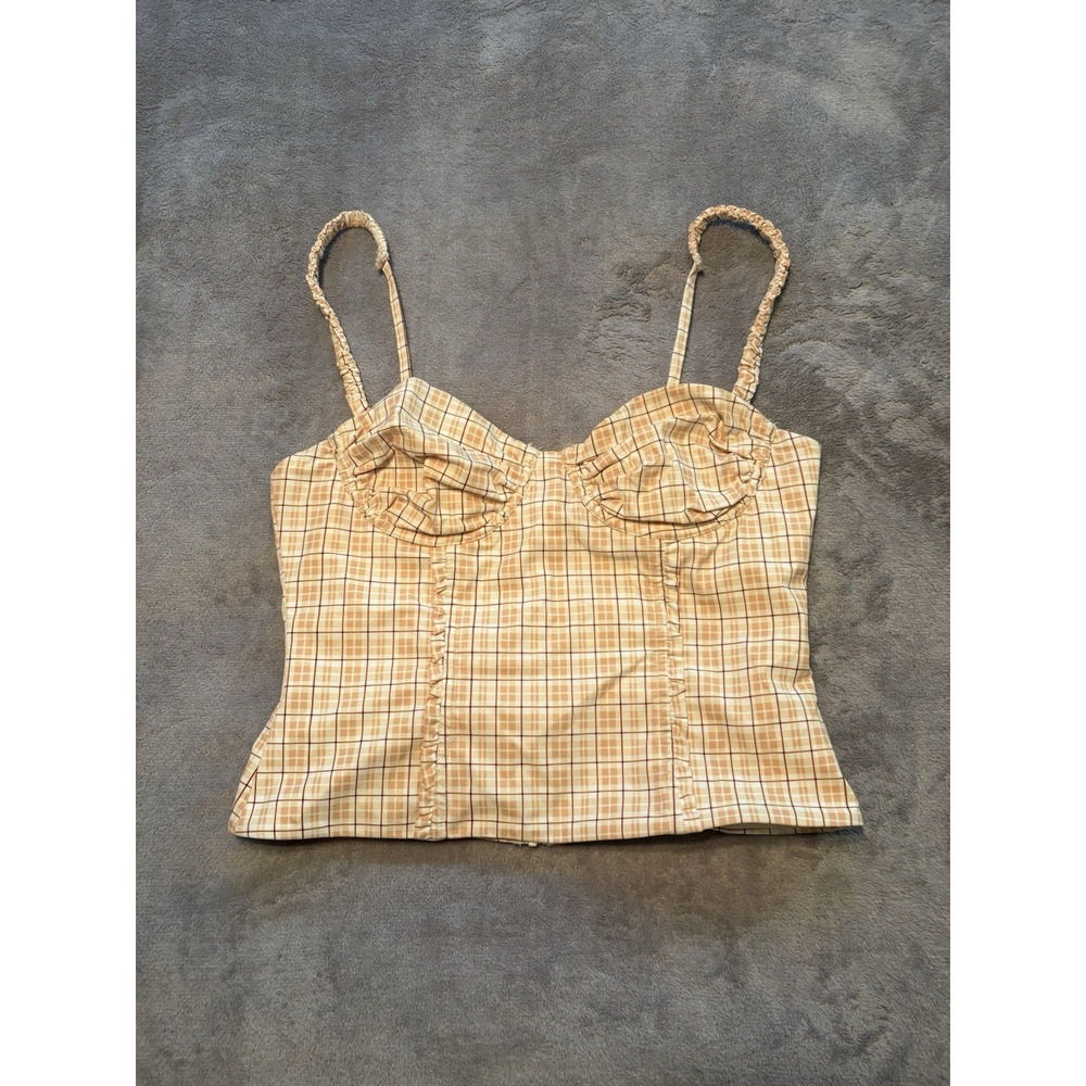 White Fox Women's Medium Plaid Corset Cami Top Ruched Bust Spaghetti Strap Y2K